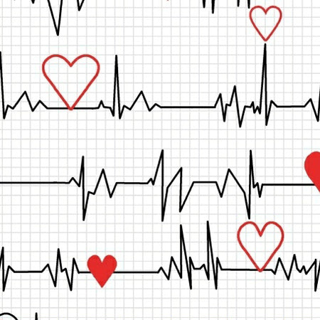Calling All Nurses - Heart Beat Tracking Lines in Black w/Red Hearts on Grey