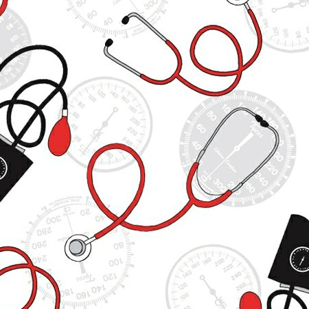 Calling All Nurses - Various Blood Pressure Equipment in Black & Red Scattered
