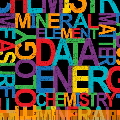 It's Elementary! - Science Words - Black. Bold colors used in words on black