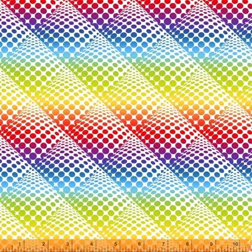 108" Wide Back Ombre - Pop Dots - Rainbow colored dots in squares, optical