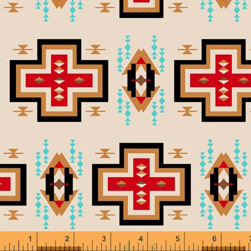 Spirit Trail - Cruz - Ivory -Southwest motife in red, tans, & turq. on ivory