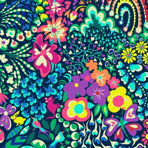 108" Wide Backs - Hide andSeek - Multi - Bright floral on navy