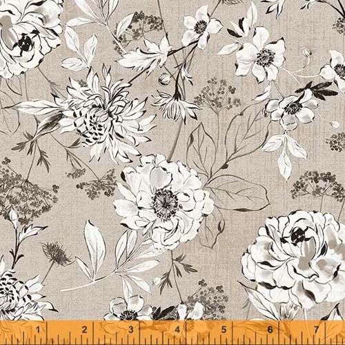 Sketchbook - Botanical sketches - Flax - white and grey floral on beige