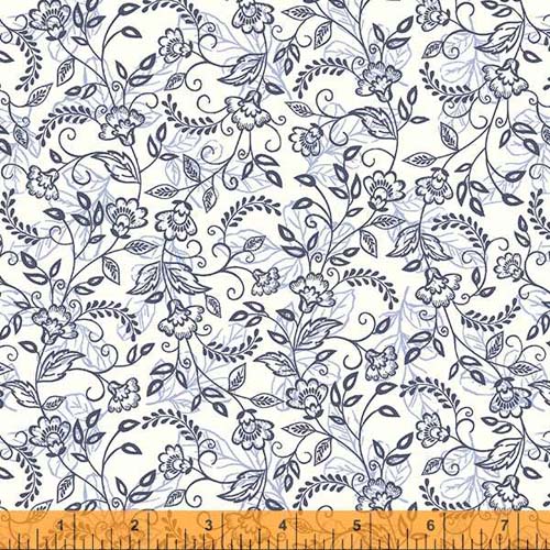 Sketchbook - Shadow Vine - Parchment - all over navy floral on off white