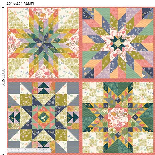 In the Garden-appr.42in. PANEL-Garden Stars - Multi - Organic- patchwork star