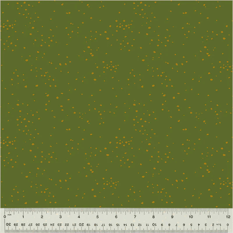 Orchard & Grove - Stipple - Dark Olive - scattered gold dots on green