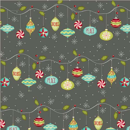 A Very Terri Christmas - Deckthe Halls - Coal - rows of ornaments on grey