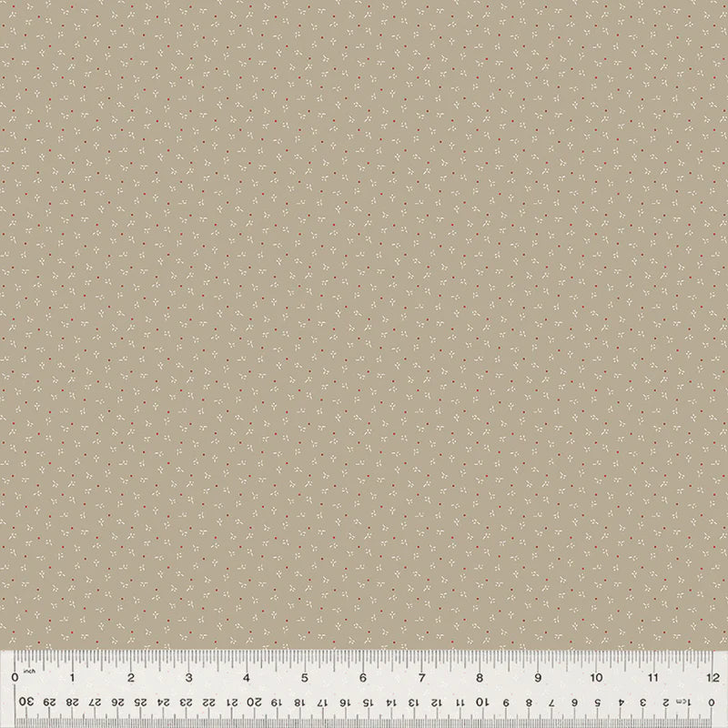 Sable & Scarlet - Fine Petals- Taupe - cream ditsy & red dots on tan