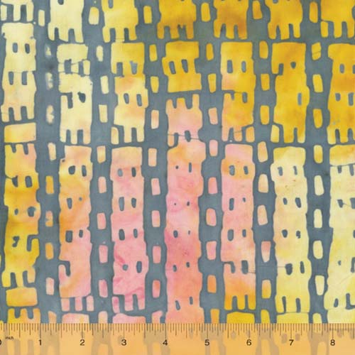 Here: There Batik - City Block - Peach Pie - gray buildings on peach/yellow