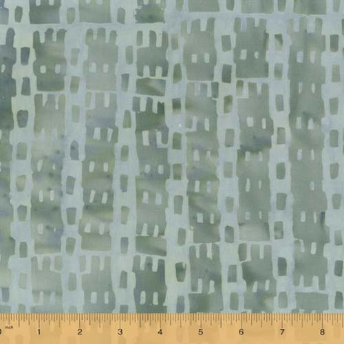 Here: There Batik - City block - Castle - dusty green buildings on pale green