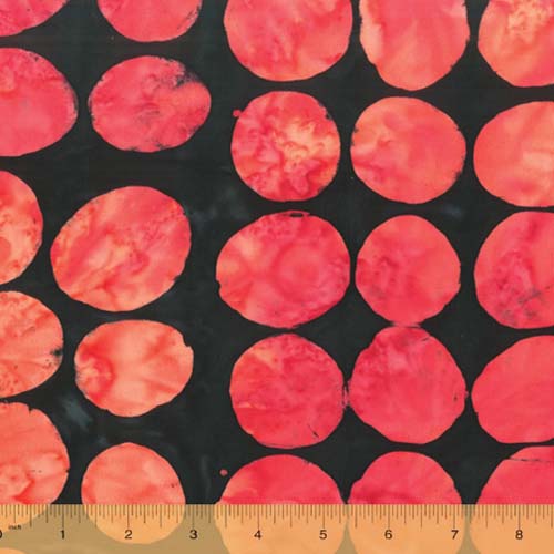 Here: There Batik - River Rock - Melon - Red circles on black