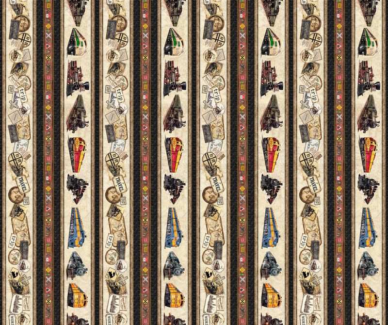 Steam & Steel - Train Border Stripe - Multi -stripes of trains, signals, etc