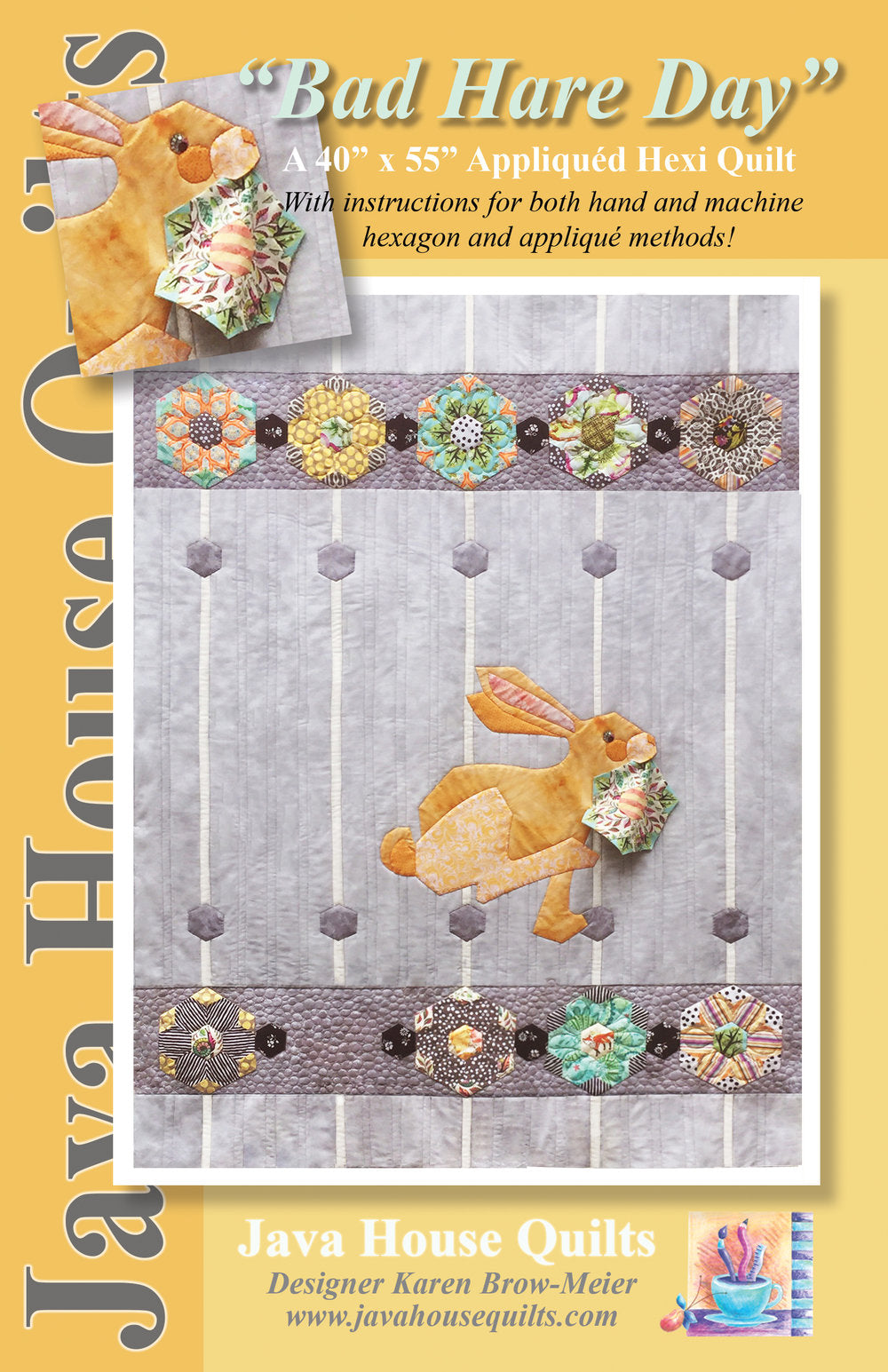 Bad Hare Day - Appliqued Hexi Quilt-Finishes 40 x 55-Instructions for H