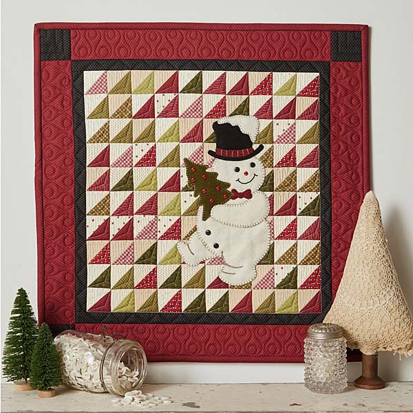 Snow Cute Mini Quilt - 21x21 - Snowman on pieced background by Buttermilk Basin