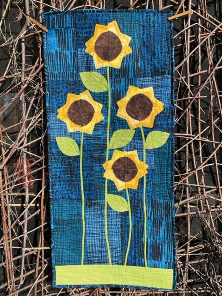 Cut Loose Press - Sunflowers Ala LuLu! - 18 x 40 wall hanging by Luanne Corts