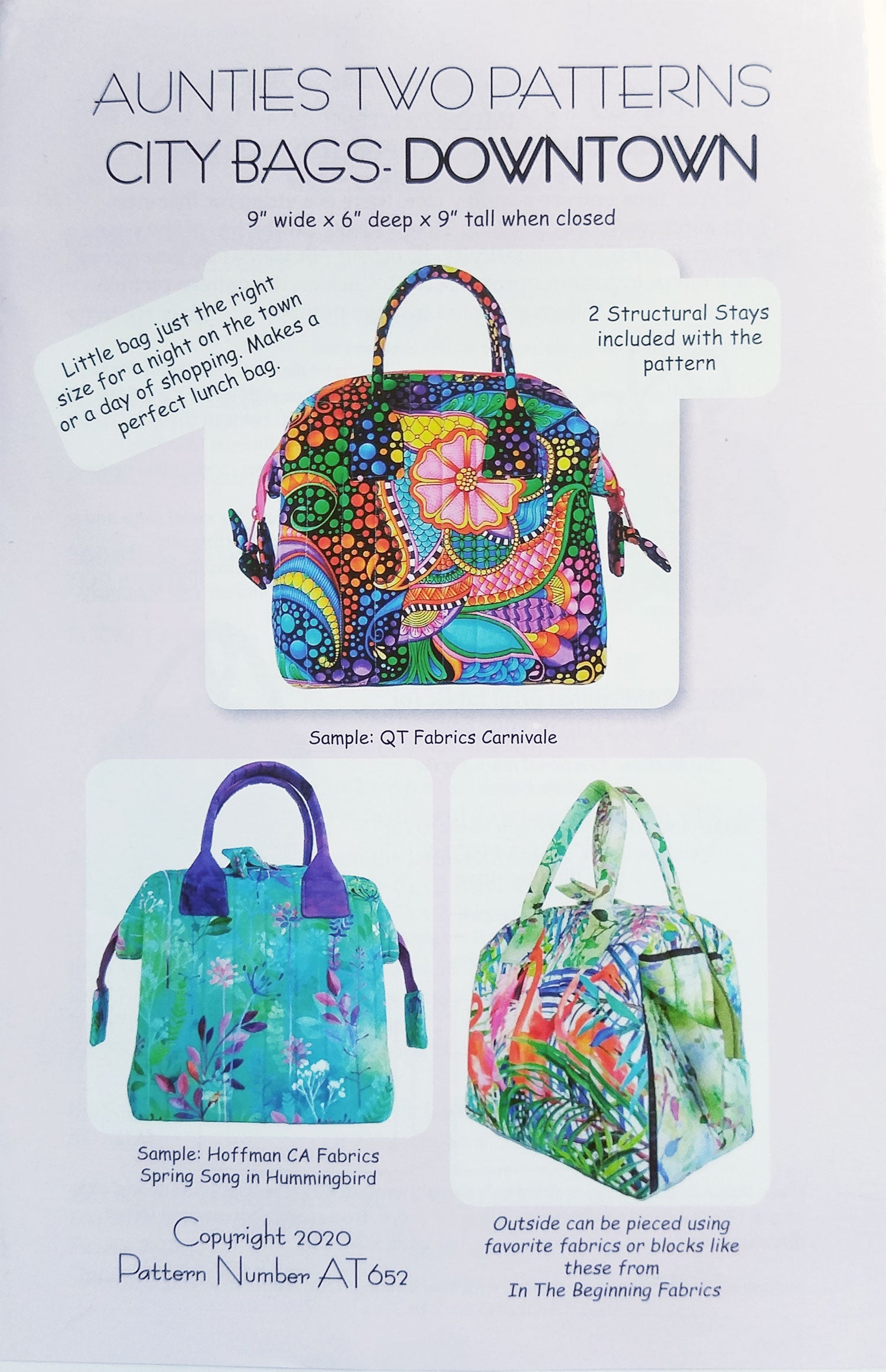 Aunties Two - City Bags - Downtown Bag Pattern includes Two Stays AT652