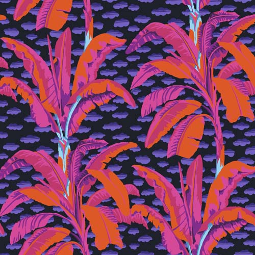 Banana Tree - Black - Feb 2021 - Kaffe Fassett - banana trees and clouds on blk