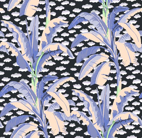 Banana Tree - Grey - Feb 2021 - Kaffe Fassett - banana trees and clouds on blk