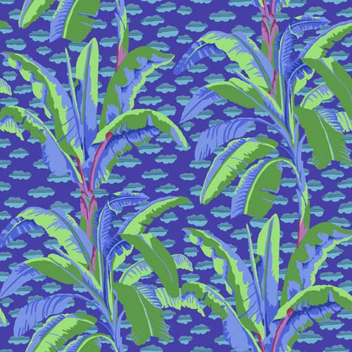 Banana Tree - Purple- Feb 2021 - Kaffe Fassett - banana trees and clouds on purp