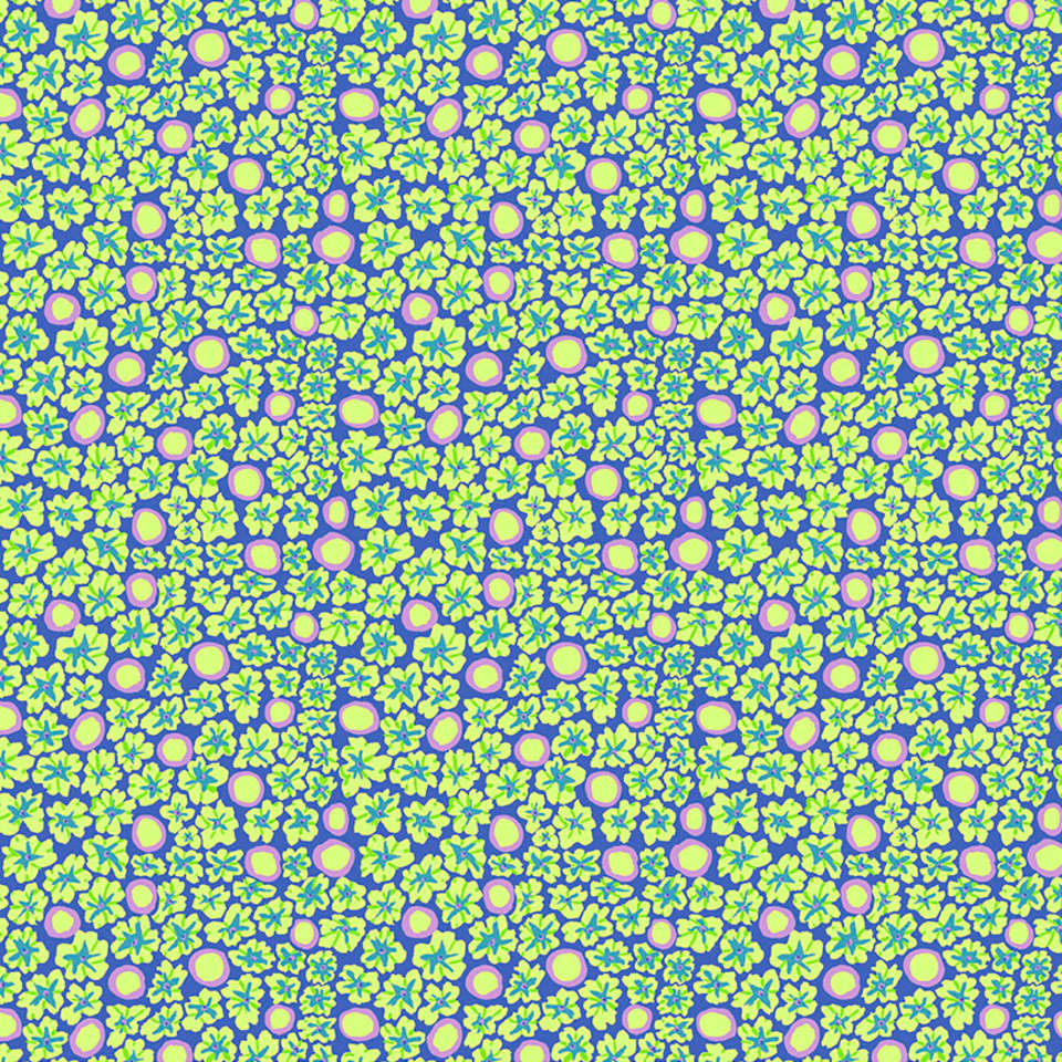 Primulas - Periwinkle - Lime Green Blue Green Lavender on Periwinkle Blue-Kaf