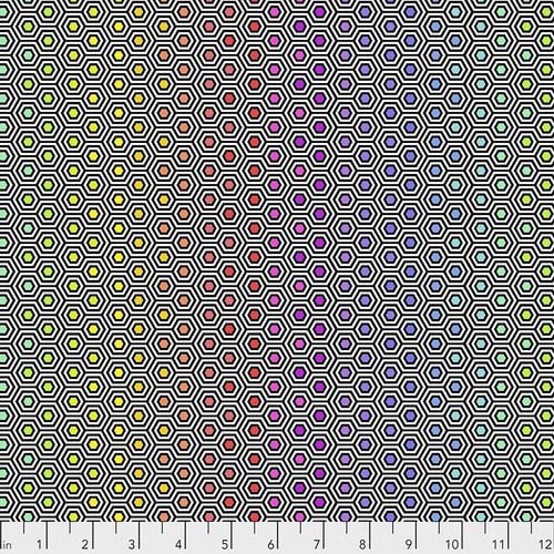 Linework - Hexy Rainbow, rainbow hexy centers by Tula Pink