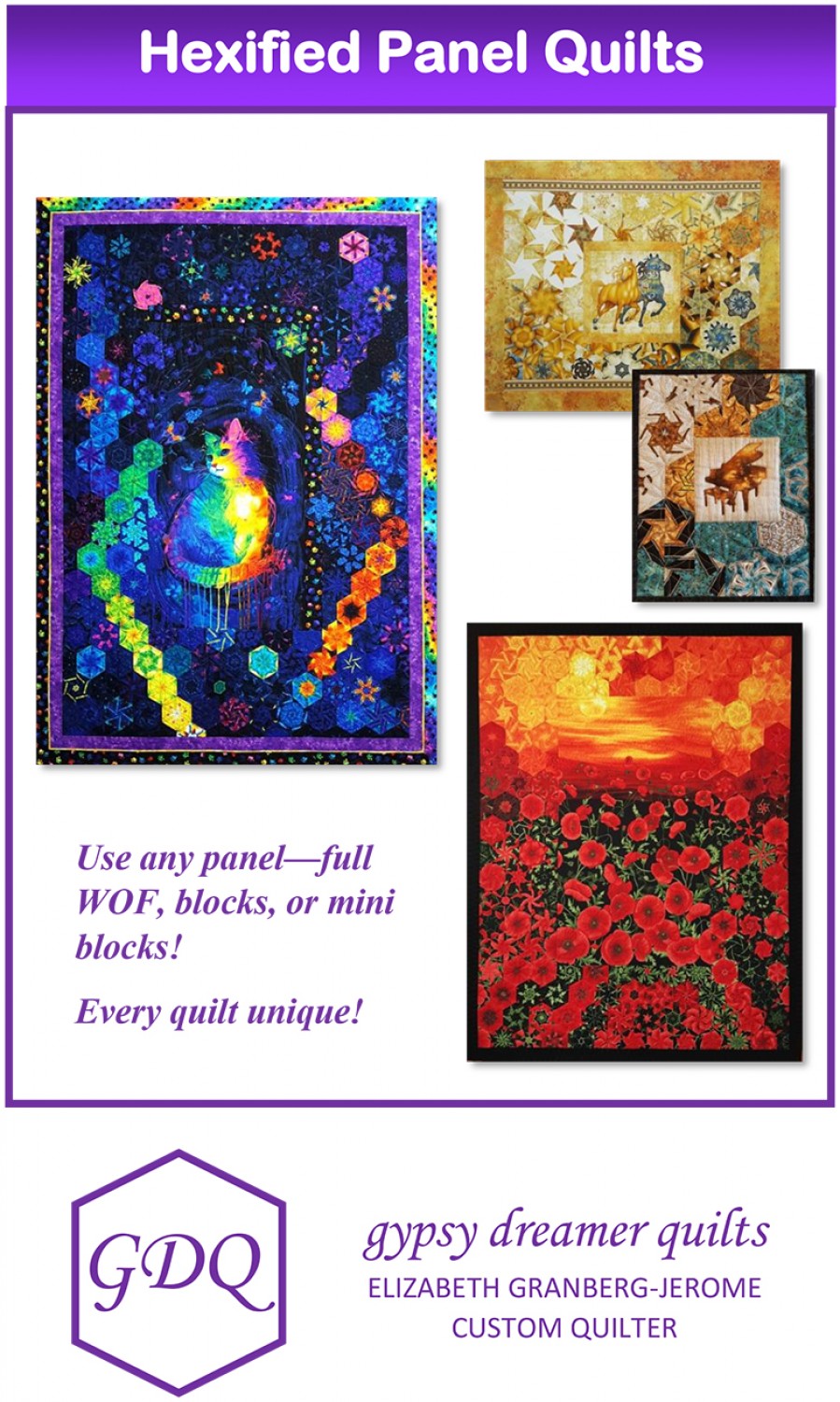 Hexified Panel Quilts - use any panel  - by Gypsy Dreamer Quilts