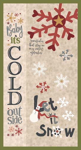 Flannel - Let it Snow - PANEL 24in. - Snow themed words and snowflakes