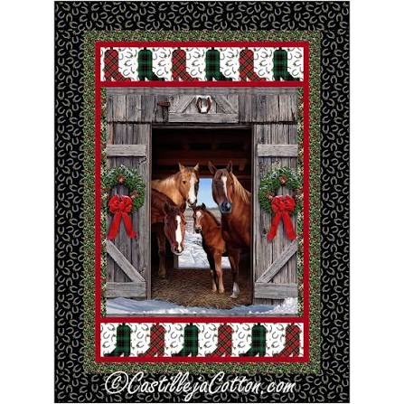 Christmas Horses - Lap 52x 71- Horse in barn panel with fusible appliqued boots