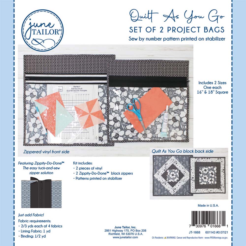 Quilt As You Go- Set of 2 Project bags  by June Tailor, Inc., Black zippers