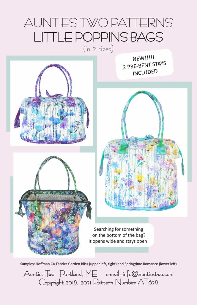 Aunties Two-Little Poppins Bag  Pattern, includes Two Bendable Stays, AT 628