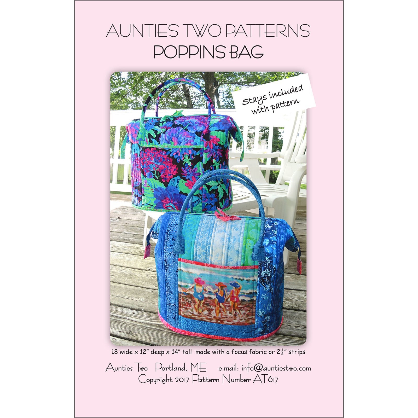 Aunties Two-Poppins Bag Pattern, Stays Included, AT 617