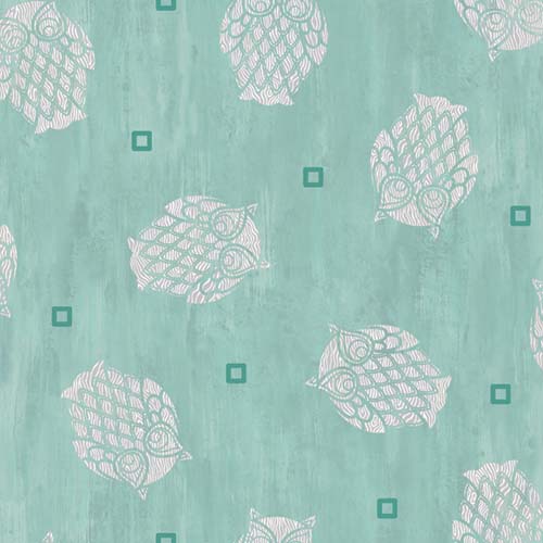Nocturne - Owls Toss - Aqua - tossed white owls on aqua with square accent