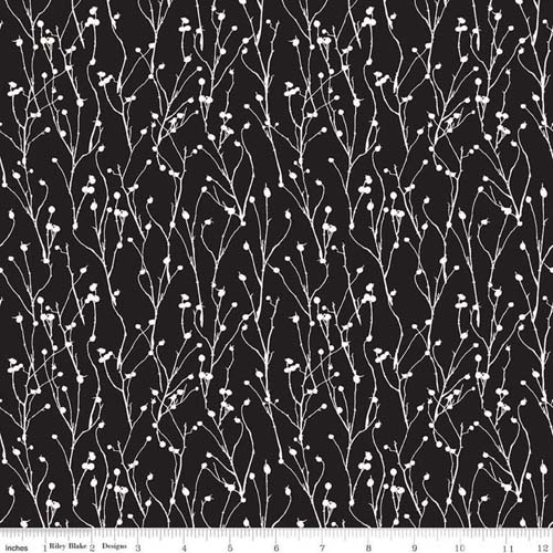 Classic Castkata - Twigs - Black - Thin white twigs and berries on black