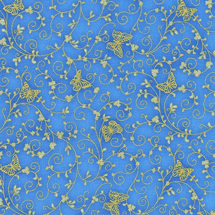 Bella Mariposa - Butterfly vine - Indigo -  gold butterflies and vines