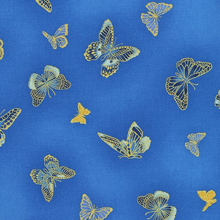 Bella Mariposa - Fluttering butterflies - Blue -  with gold accents
