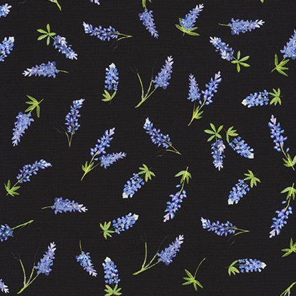Texas in Bloom - Black - Tossed blue bonnets on black