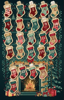 Gifts of Gratitude - 1 yd. PANEL - Teal/Tan - Advent Calendar
