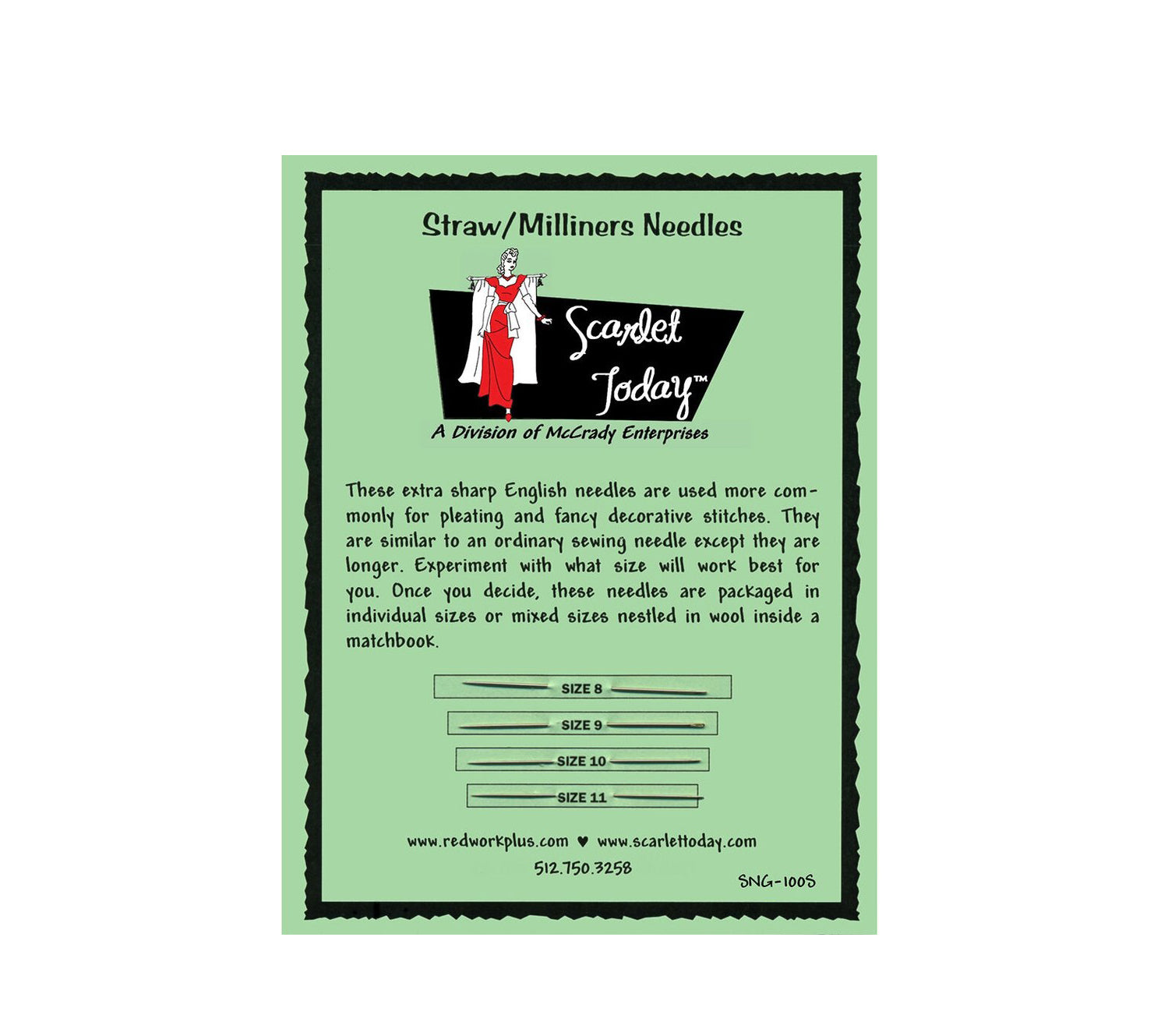 Scarlet Today - Straw Needle Mix Sampler 1 needle each size 8,9,10,11