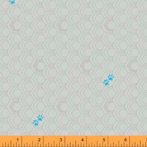 Favorite Things - Paws - Grey - blue paw prints on grey hexagons (GJ)