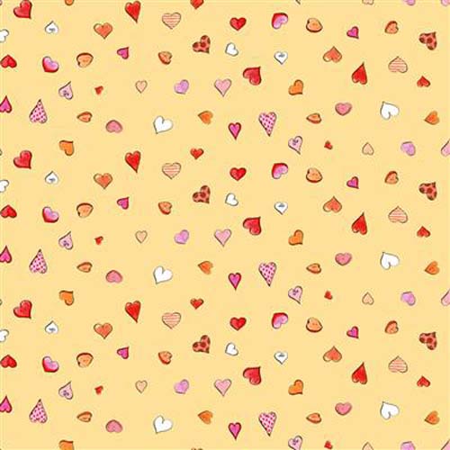 From The Heart - Hearts - Light Gold - scattered hearts on yellow