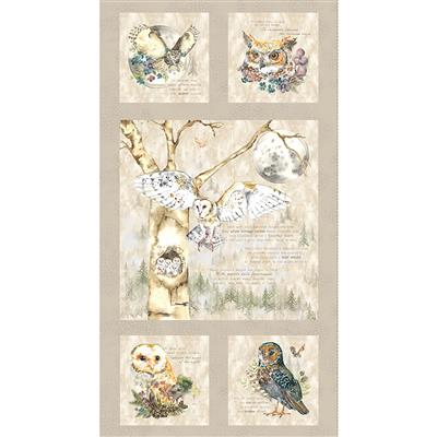 Night Whispers - 24in. PANEL - 5 owl panels & text - 1 large 4 smaller