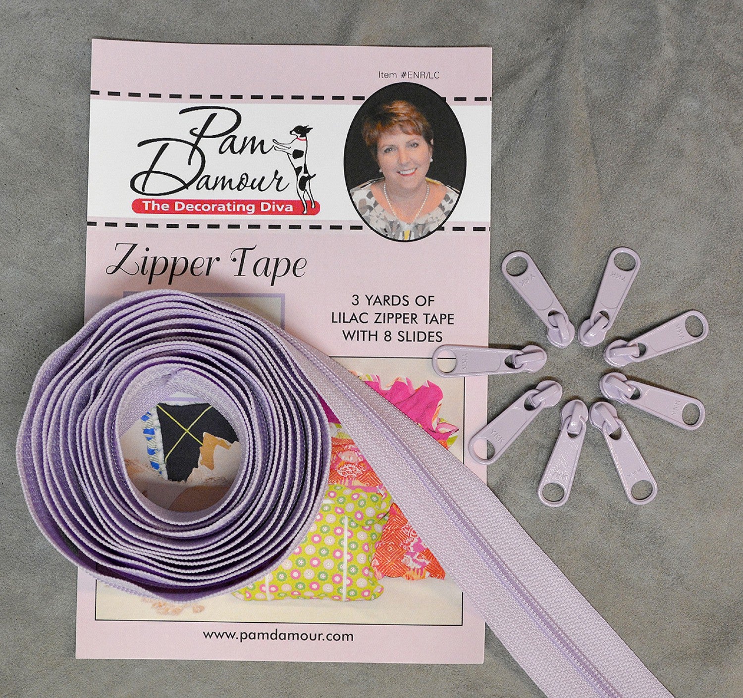 Zipper Tape - Lilac - 3 Yards of Lilac Zipper Tape With 8 Slides-From Pam Damo